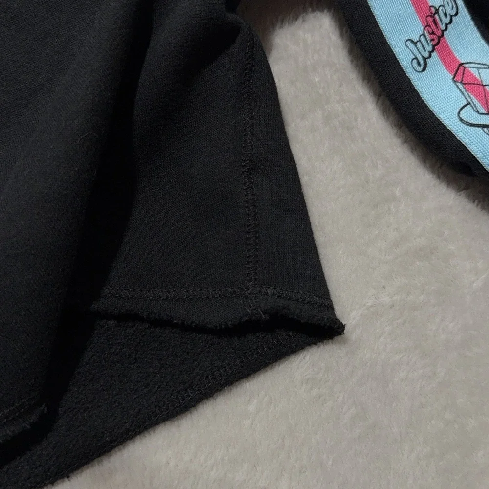 Justice Ring Pop Black Fleece Crop Hoodie Girls S 7-8 Sweatshirt Bazooka Candy